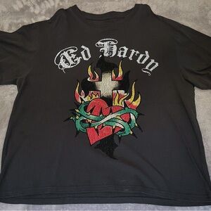Ed Hardy Y2K Black Vintage Tee with Vibrant Traditional Tattoo Graphic